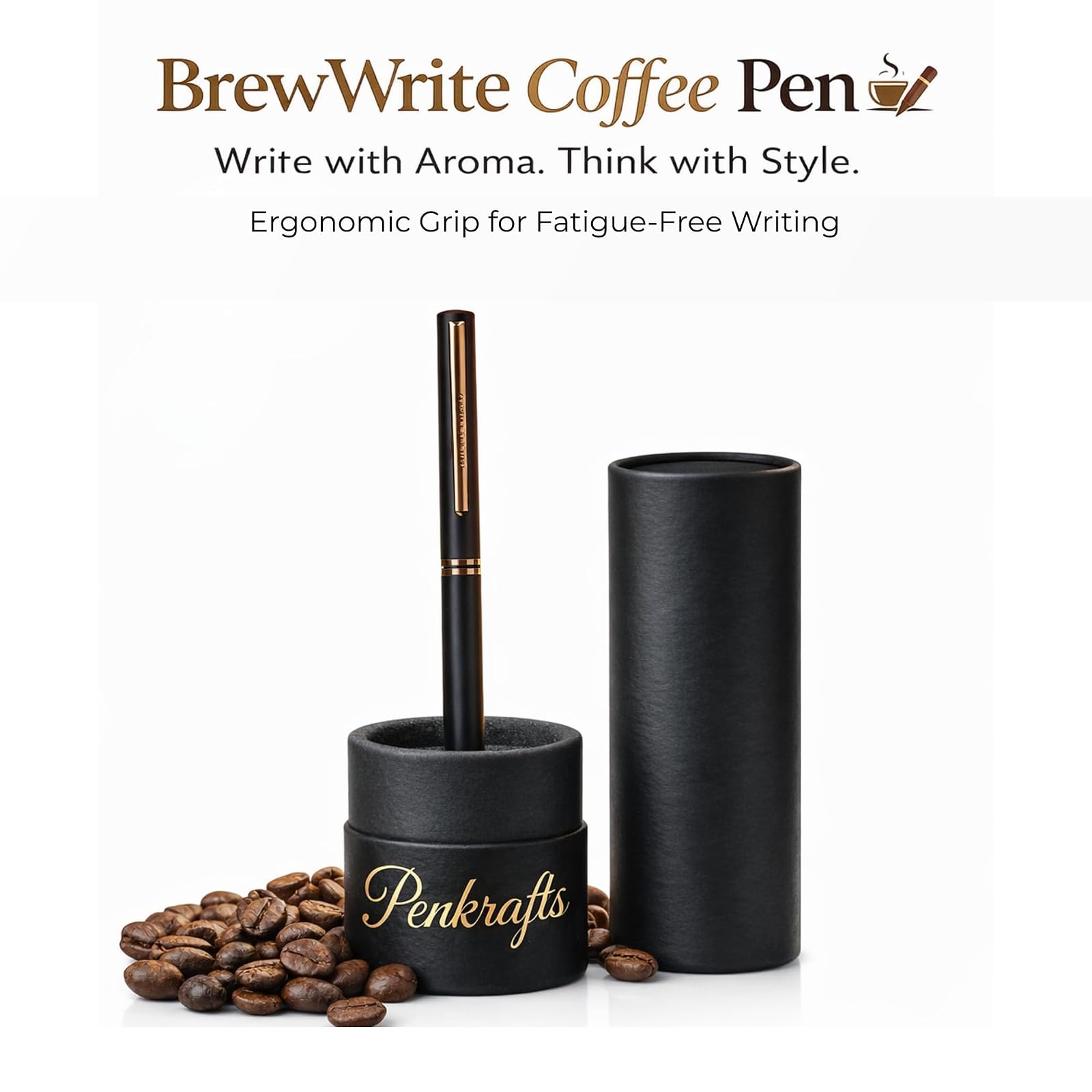 Brew Write Coffee Roller Ball Pen | Premium Slim Metal Pen | Smooth Writing Executive Pen | Coffee Inspired Luxury Gift Pen with Box for Men & Women - Chocolate Brown — photo 6