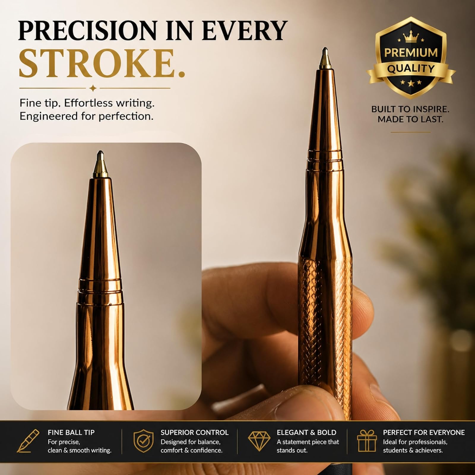 Bulloq Magnum Premium Metal Ball Point Pen | Black & Rose Gold Executive - Twist Pen | Smooth Blue Ink | Luxury Office & Corporate Gift Pen for Men & Women — photo 3