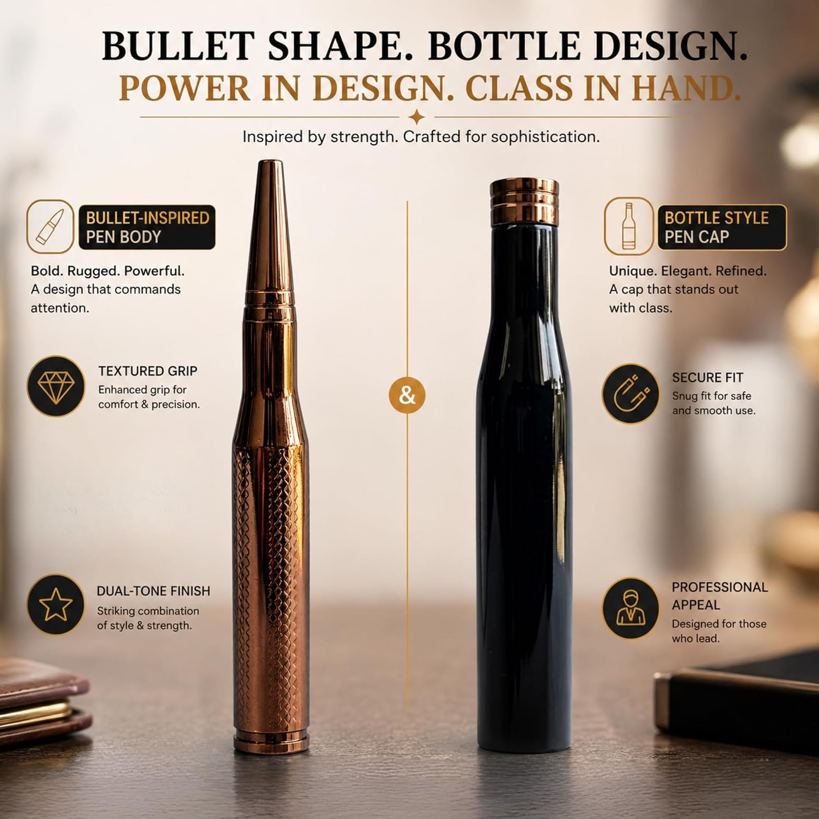 Bulloq Magnum Premium Metal Ball Point Pen | Black & Rose Gold Executive - Twist Pen | Smooth Blue Ink | Luxury Office & Corporate Gift Pen for Men & Women — photo 4