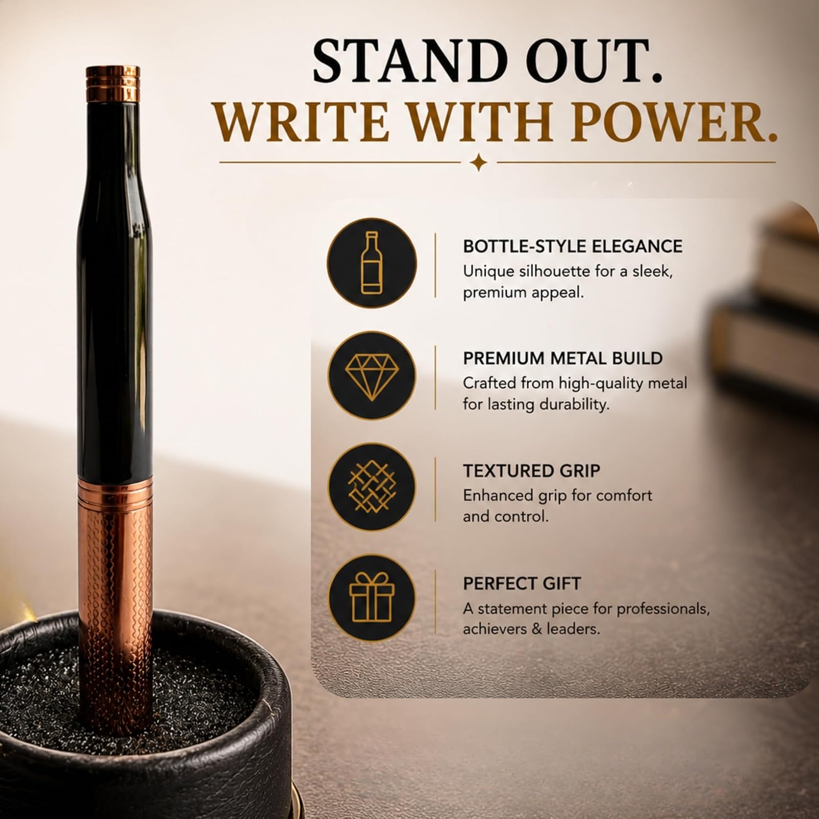 Bulloq Magnum Premium Metal Ball Point Pen | Black & Rose Gold Executive - Twist Pen | Smooth Blue Ink | Luxury Office & Corporate Gift Pen for Men & Women — photo 5