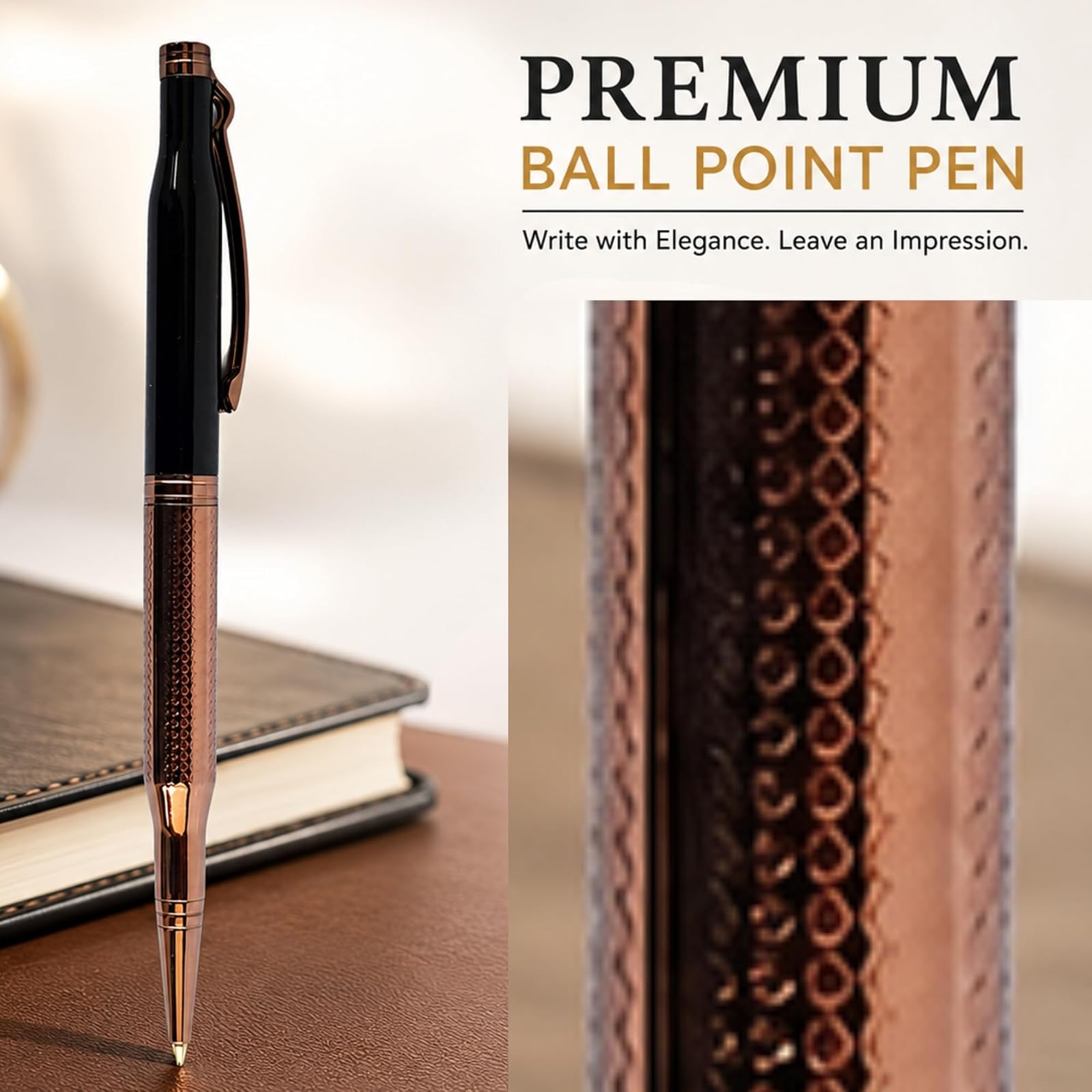 Bulloq Magnum Premium Metal Ball Point Pen | Black & Rose Gold Executive - Twist Pen | Smooth Blue Ink | Luxury Office & Corporate Gift Pen for Men & Women — photo 7