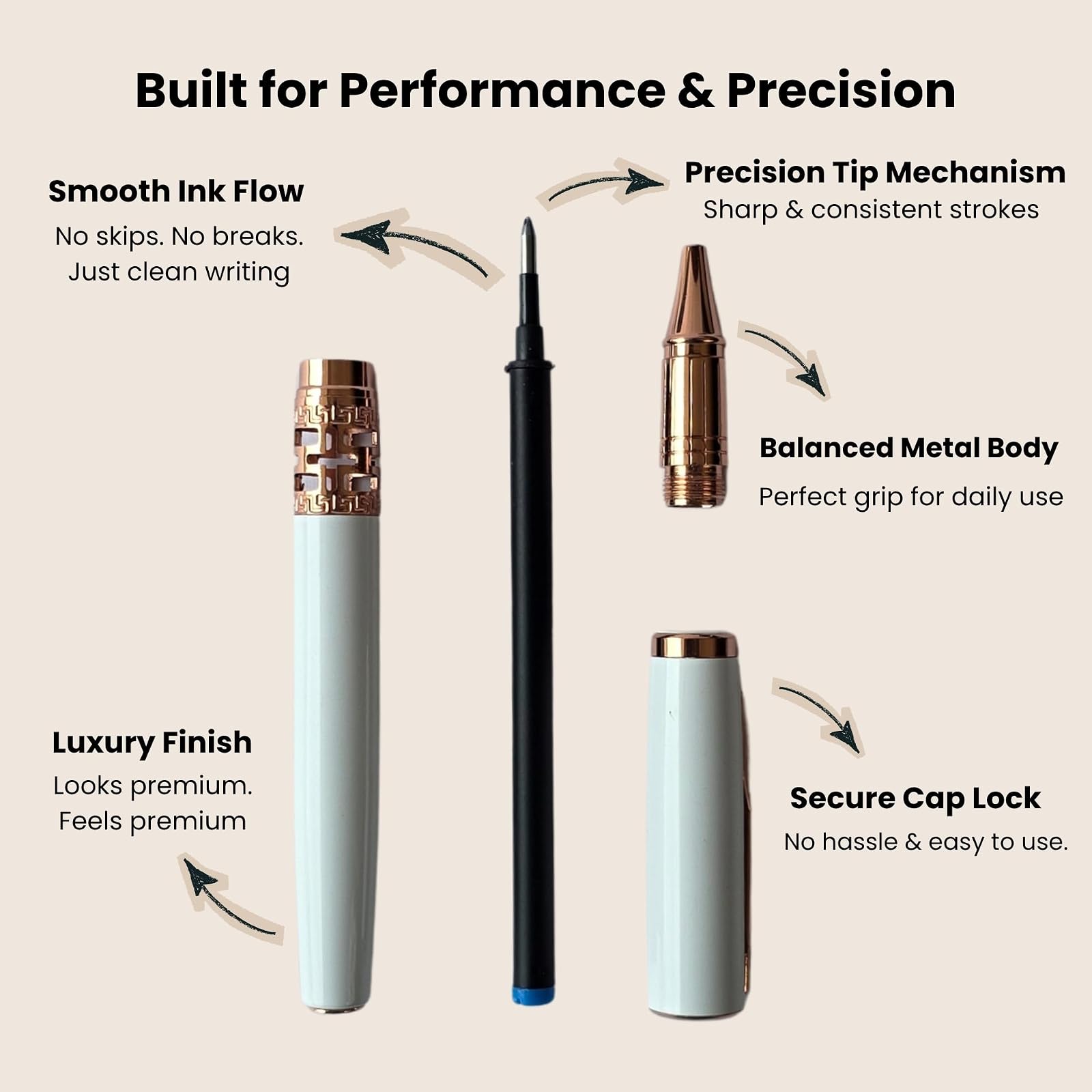 Infinity Cut Luxury Roller Pen – Premium Professional Writing Pen for Office, Business & Gift | Smooth Writing Refillable Pen (White) — photo 6