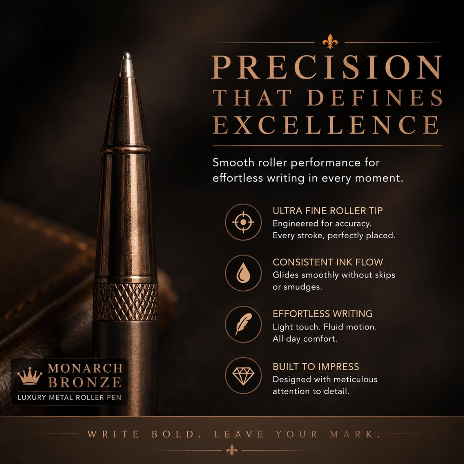 Monarch Bronze Luxury Metal Roller Pen for Men & Women | Premium Executive Writing Pen | Smooth Ink Flow | Office, Business & Corporate Gift — photo 6