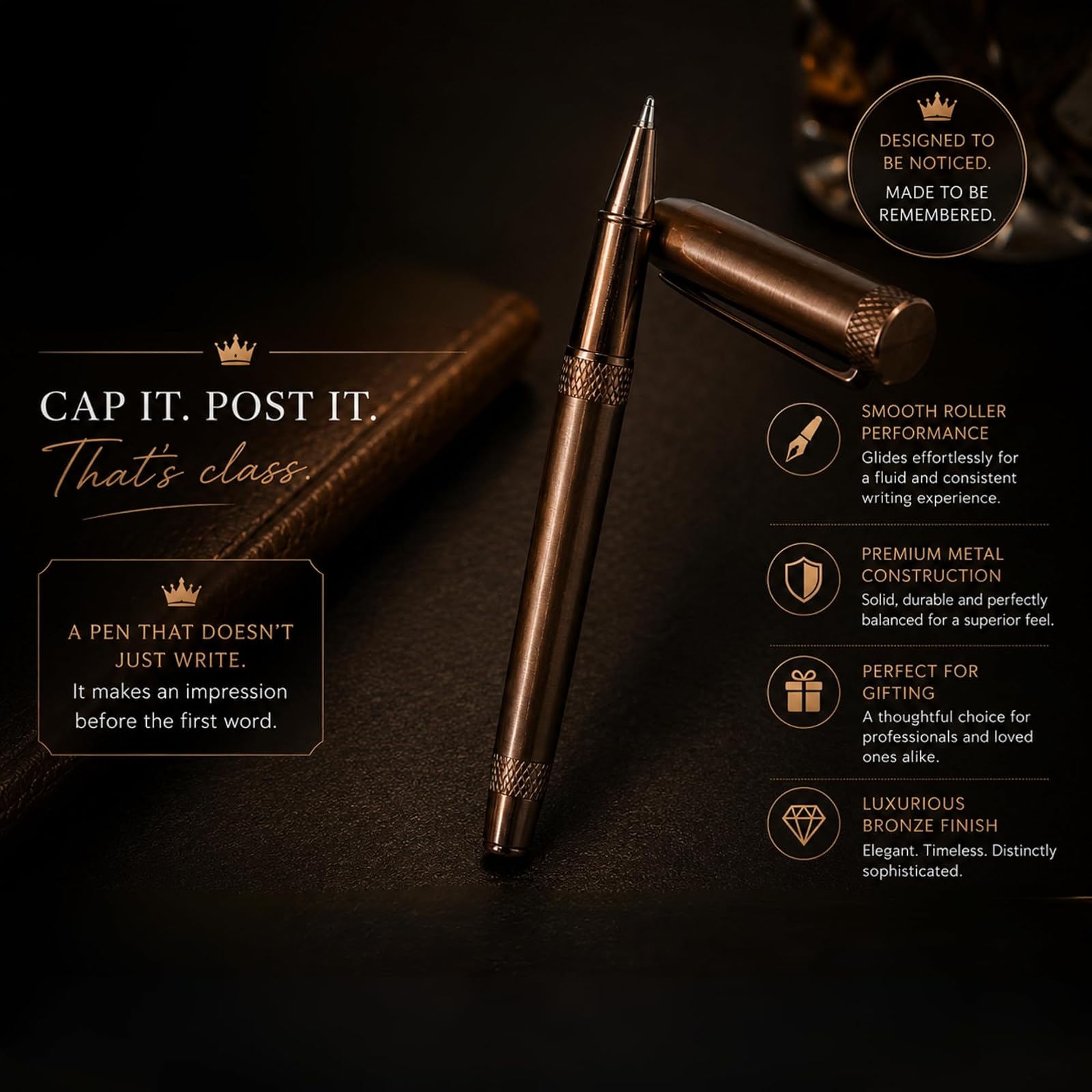 Monarch Bronze Luxury Metal Roller Pen for Men & Women | Premium Executive Writing Pen | Smooth Ink Flow | Office, Business & Corporate Gift — photo 8