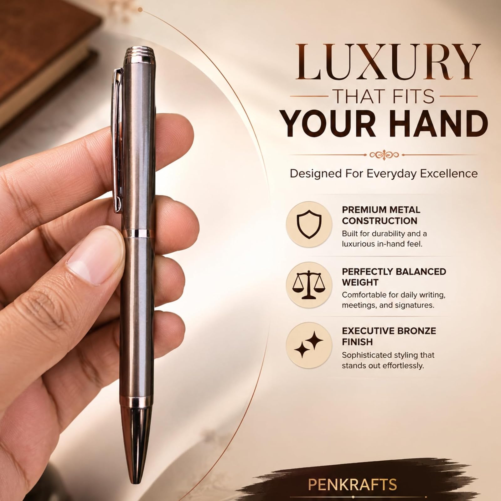 Monarch Bronze Luxury Metal Twist Ball Pen for Men & Women | Executive Writing Pen | Smooth Twist Mechanism | Office & Corporate Gift — photo 3