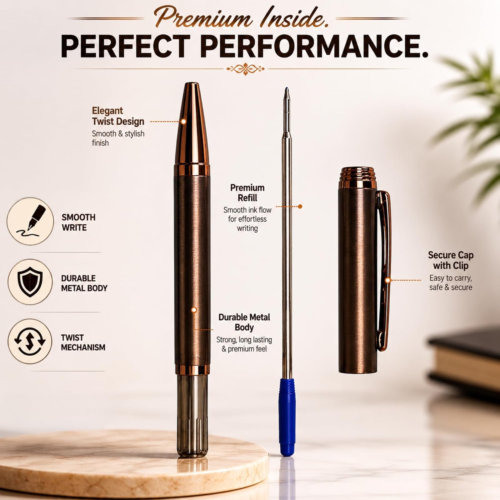 Monarch Bronze Luxury Metal Twist Ball Pen for Men & Women | Executive Writing Pen | Smooth Twist Mechanism | Office & Corporate Gift — photo 6