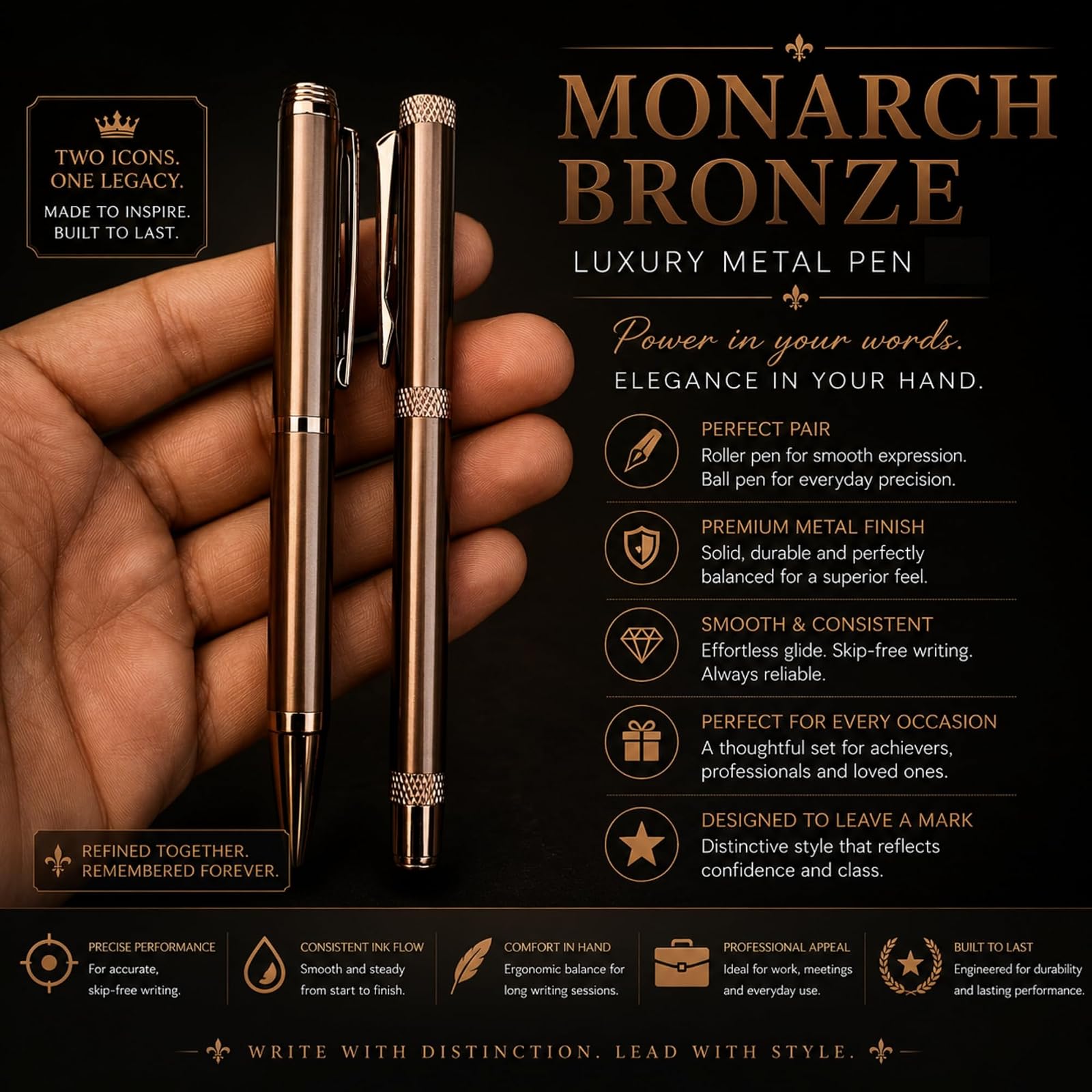 Monarch Bronze Luxury Metal Twist Ball Pen for Men & Women | Executive Writing Pen | Smooth Twist Mechanism | Office & Corporate Gift — photo 9