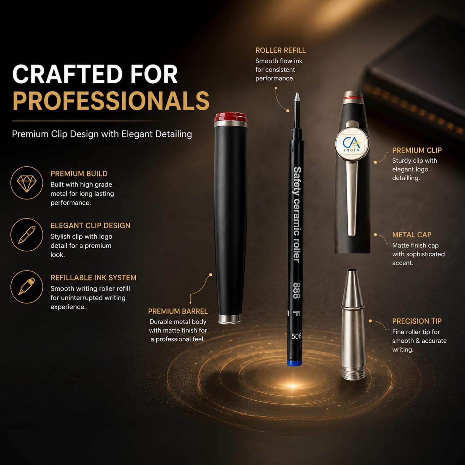 Prime Series Premium Roller Pen for CA | Luxury Executive Metal Pen | Refillable Smooth Writing Pen for Chartered Accountants, Finance Professionals & Corporate Gifting — photo 6