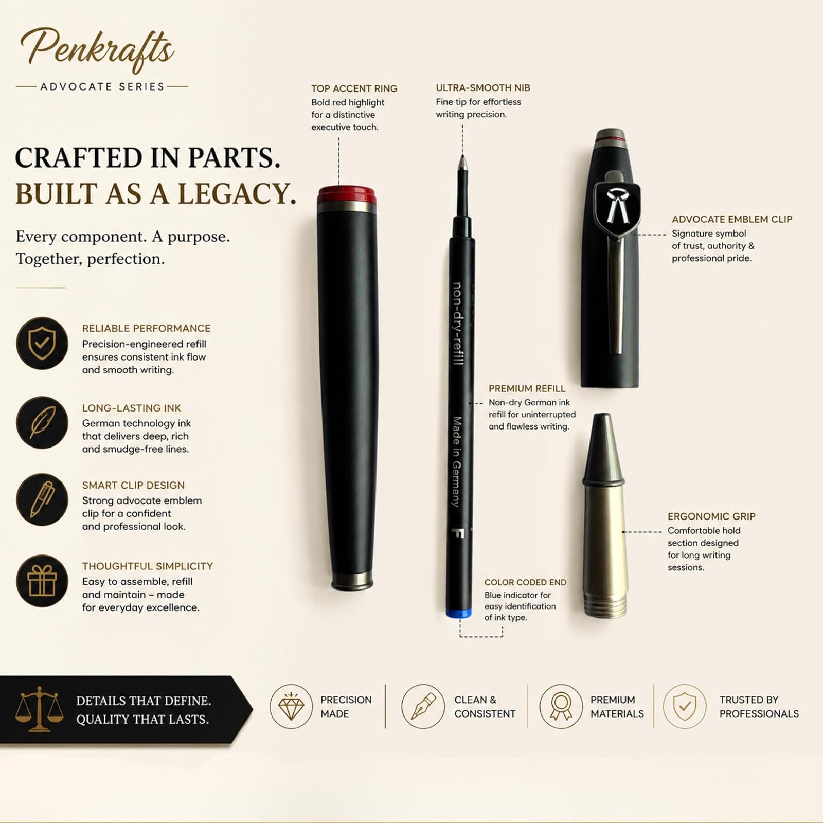Prime Series Luxury Roller Pen for Lawyers & Advocates | Premium Executive Metal Pen | Refillable Writing Pen for Legal Professionals & Corporate Gifting — photo 7