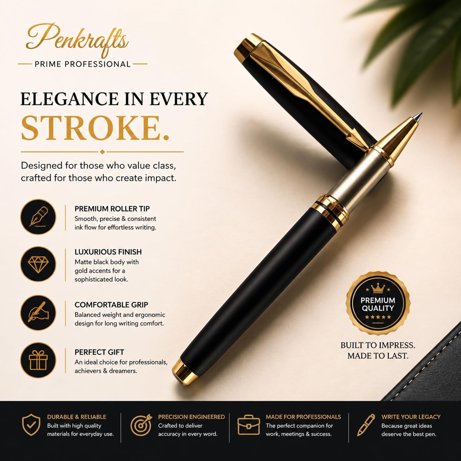 Prime Professional Premium Roller Pen | Luxury Executive Metal Pen | Refillable Smooth Writing Pen for Office, Corporate Gifting, Business Professionals & Daily Executive Use — photo 6
