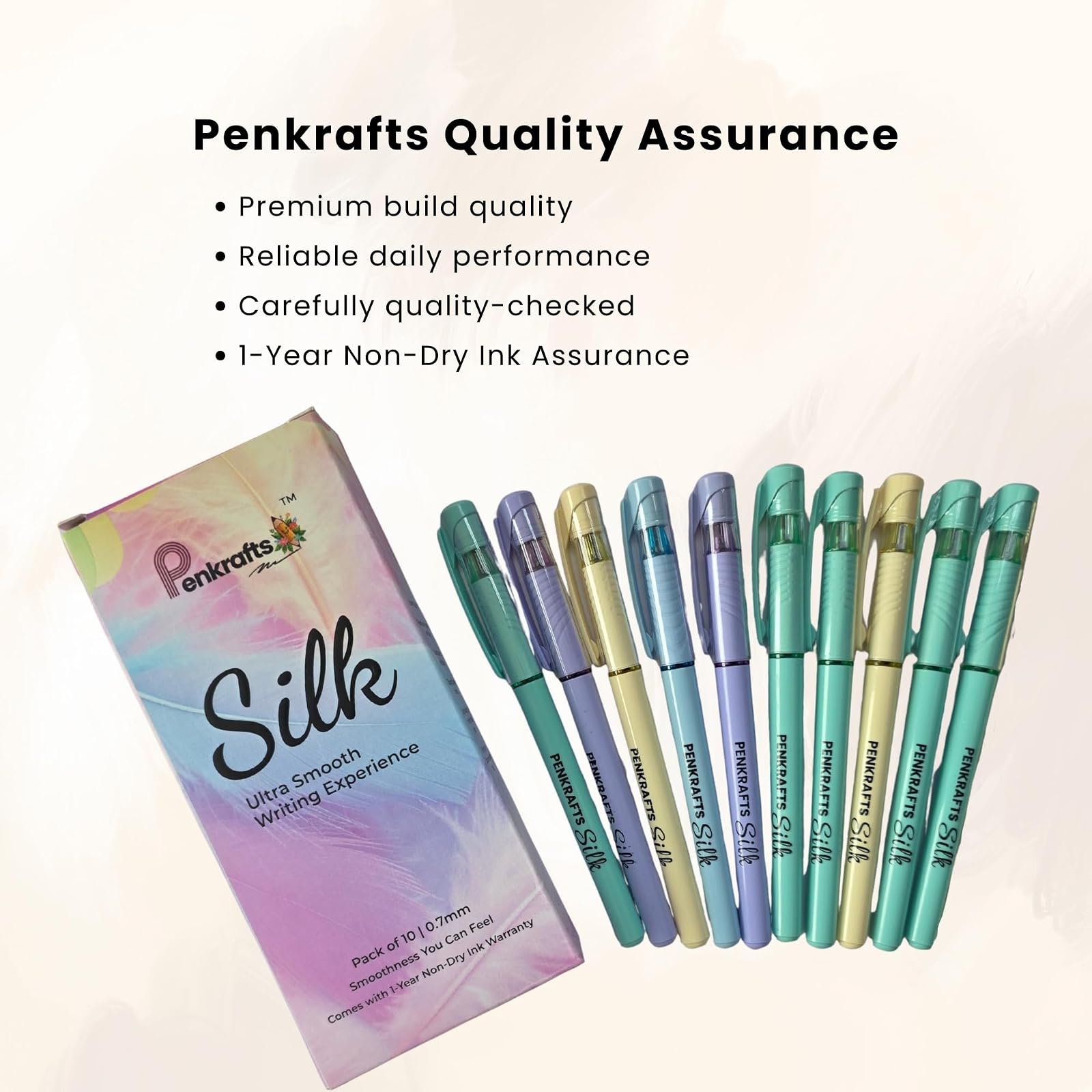 SILK Ultra Smooth Writing Pens | 0.7 mm Tip | Premium Soft Touch Body | Pack of 10 Pens | 1 Year Non-Dry Ink Assurance — photo 7